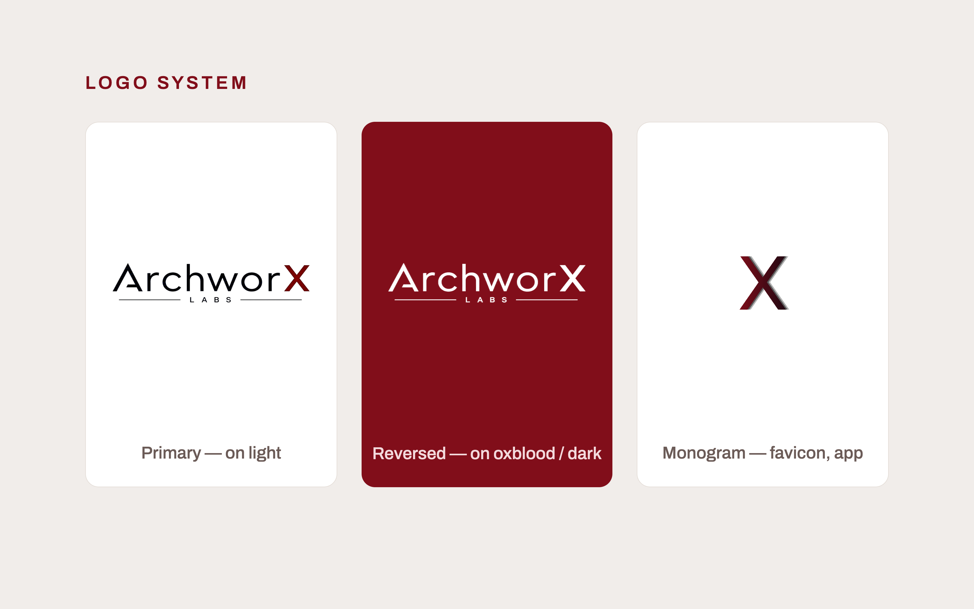 Logo System — Primary, Reversed, Monogram