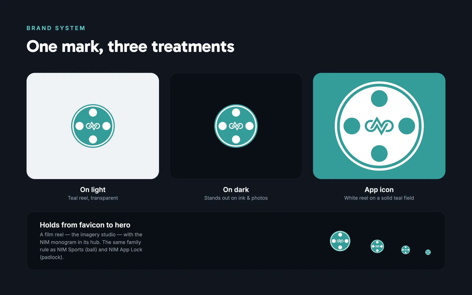 Mark treatments — on light, on dark, and the app-icon solid field