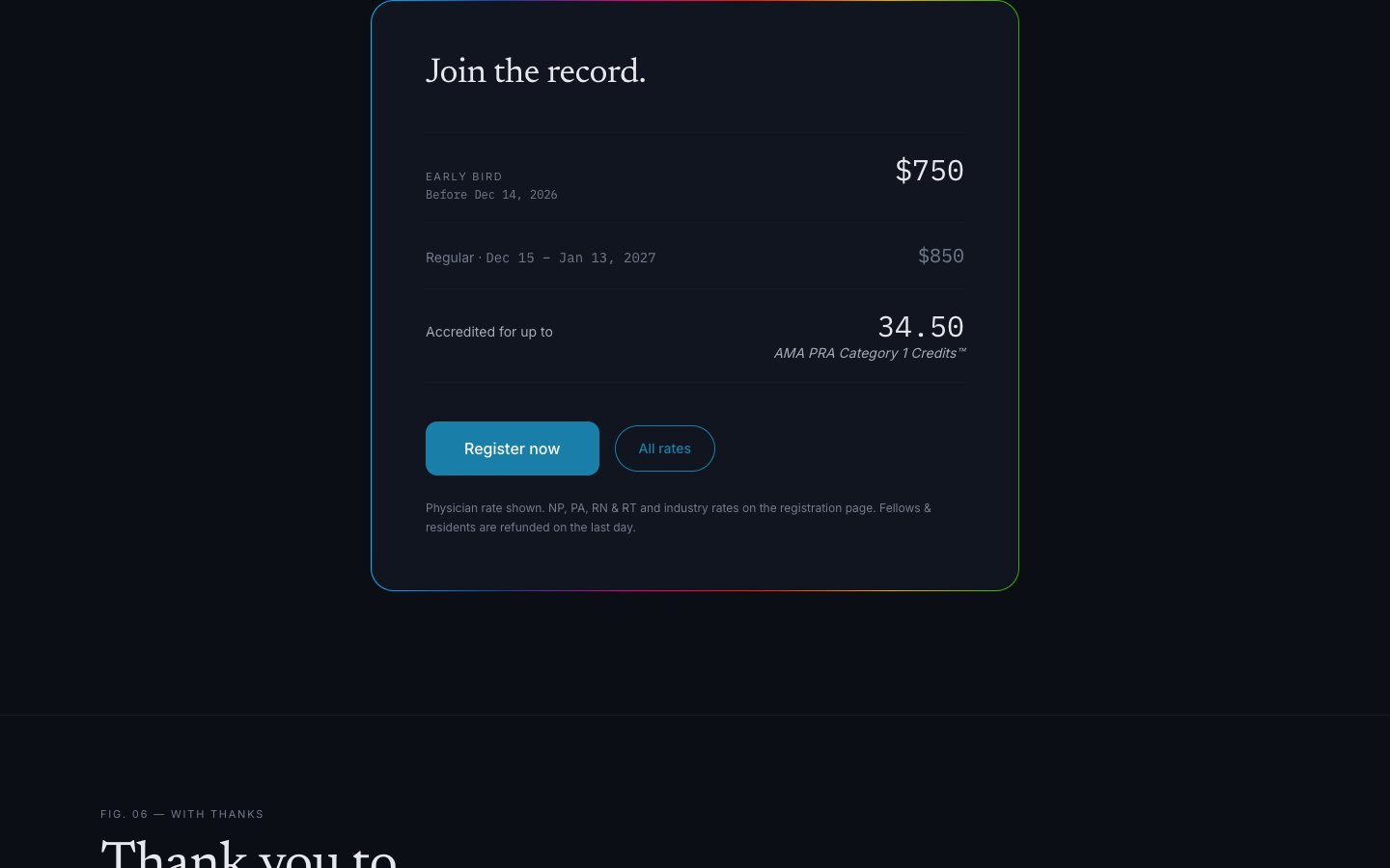 Registration rate card — dark mode