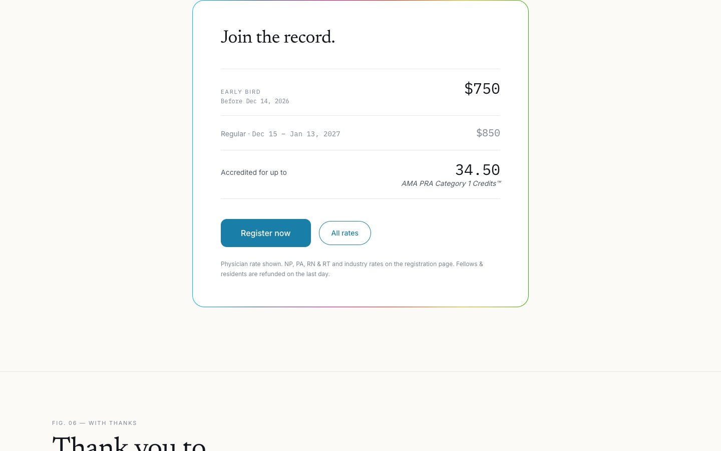 Registration rate card — light mode